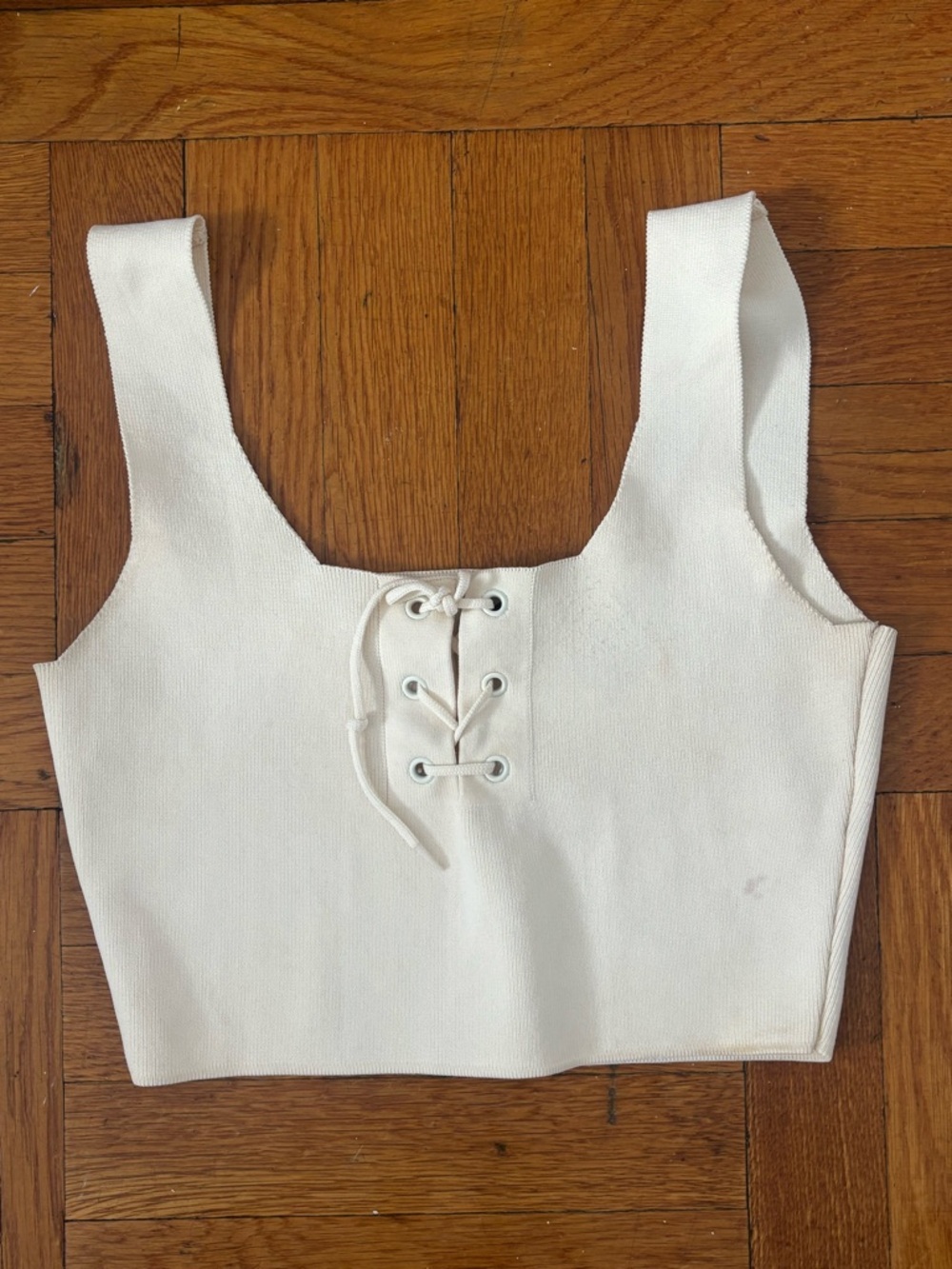 Women's Cream Lace-Up Square Neck Crop Top